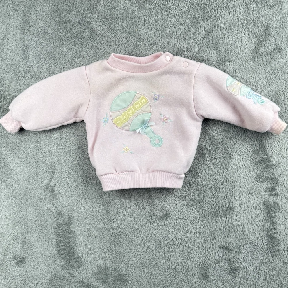 First Impressions Easter Pullover Sweatshirt Size 3-6 Mo Pink Rattle Vintage 90s